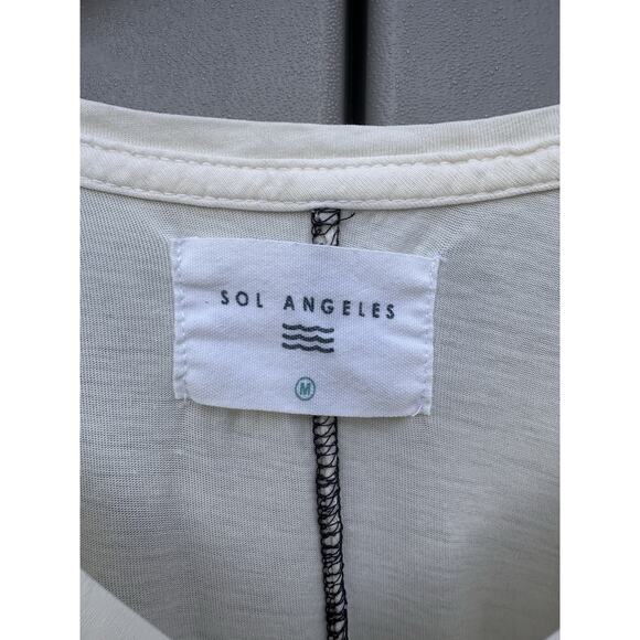 Sol Angeles Ivory V-neck Long Sleeved Tencel T-shirt Sz M Oversized Basic Layer - Picture 8 of 9